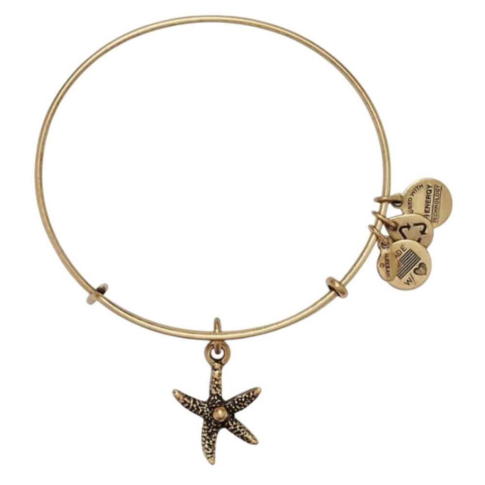 Alex & Ani Starfish Charm Bangle Bracelet Rafelian Gold Retired